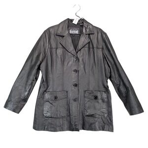 Vintage 90s Gino Black Leather Blazer Jacket Womens Plus Size 1X Classic Goth